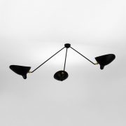 Lámpara Serge Mouille de techo, modelo "Araña" tres brazos fijos en acero negro y bronce. Diseño original y elegante año 1955