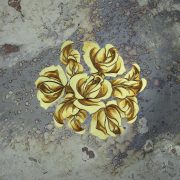 Mesa auxiliar Art Deco. Diseño de Jules Leleu. Detalle de la tapa en vidrio pintado a mano.