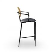 Silla de bar danesa Piet Hein superelíptica con reposabrazos fabricada por Sibast en Europa, gran calidad en madera, acero y tapicería