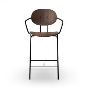 Silla de bar superelíptica Piet Hein en madera de máxima calidad y reposabrazos de acero negro, exclusiva y artesana fabricada por Sibast