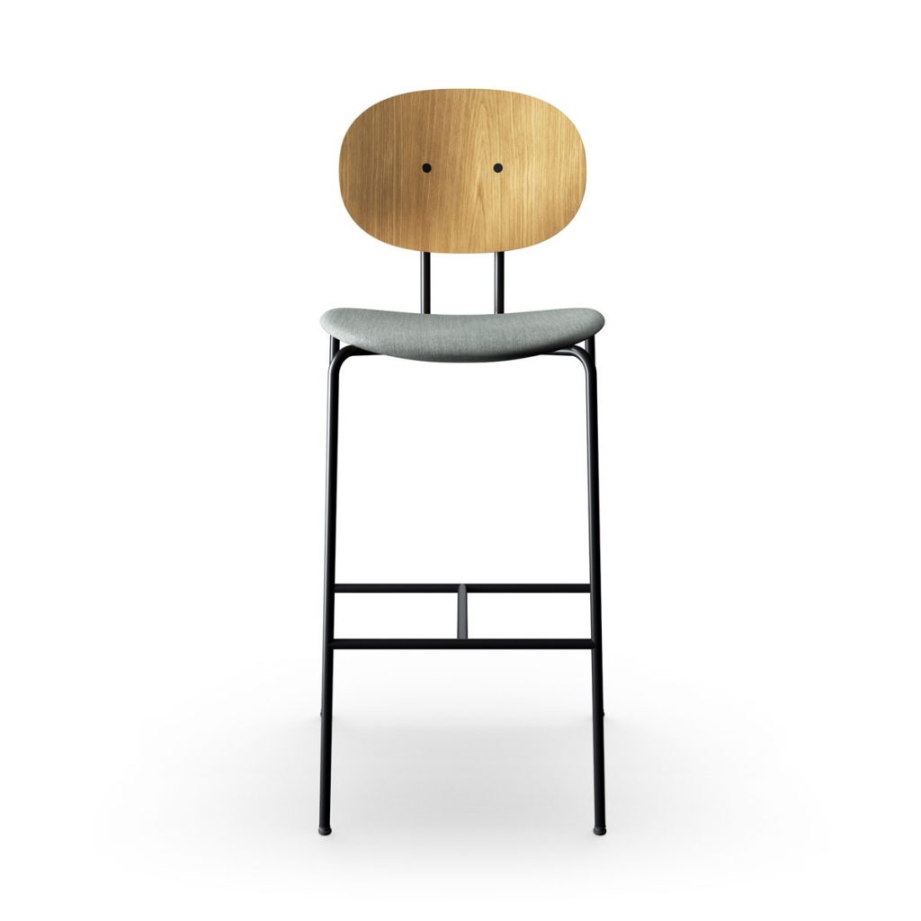 Silla bar superelíptica del diseñador danés Piet Hein en madera maciza con acero y asiento tapicería de máxima calidad para Sibast