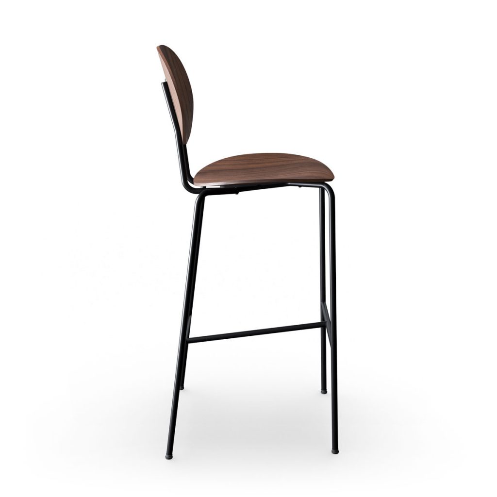 Silla de bar danesa Piet Hein geométrica fabricada por Sibast en Europa, gran calidad en madera, acero y tapicería