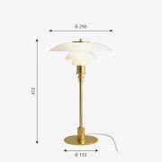 Lámpara diseño de Poul Henningsen PH 3-2 Sobremesa Latón metalizado. Dimensiones.
