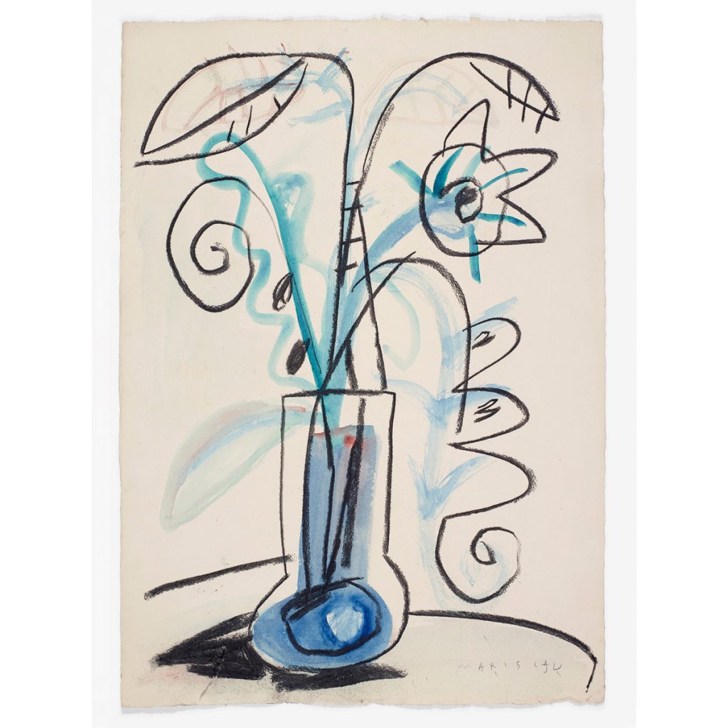 Jarrón azul con espirales. Javier Mariscal. Pastel y carboncillo sobre cartoncillo. 77 x 57 cm.