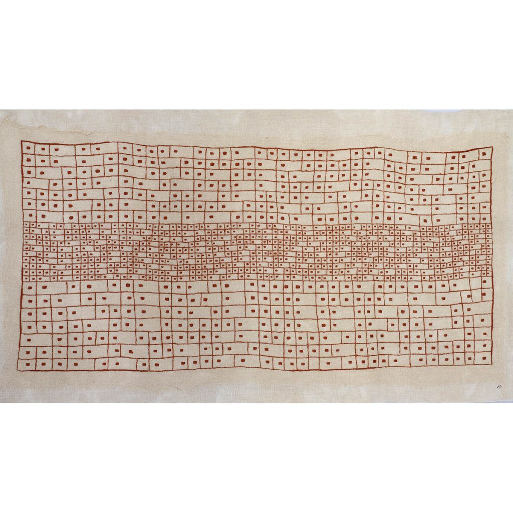 G4. Amparo de la Sota, 2023. Arte textil. Bordado a mano sobre sábana antigua.