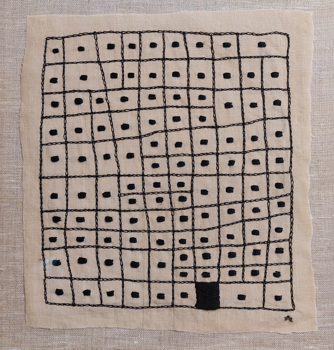 Amparo de la Sota. Exposición El hechizo de no saber. Bordado a mano sobre lino.