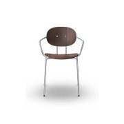 Silla PIET HEIN estructura cromada con brazos. Asiento madera y respaldo de madera.