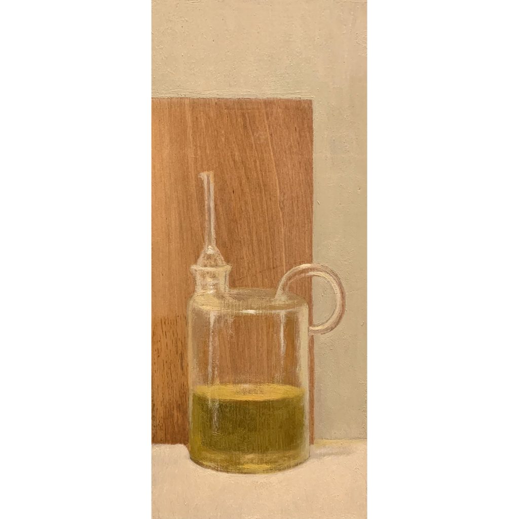 Carmen Pinart. Aceitera, 2025. Óleo sobre macizo de madera de roble.