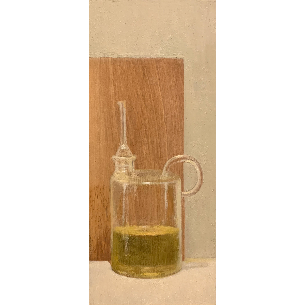 Carmen Pinart. Aceitera, 2025. Óleo sobre macizo de madera de roble.