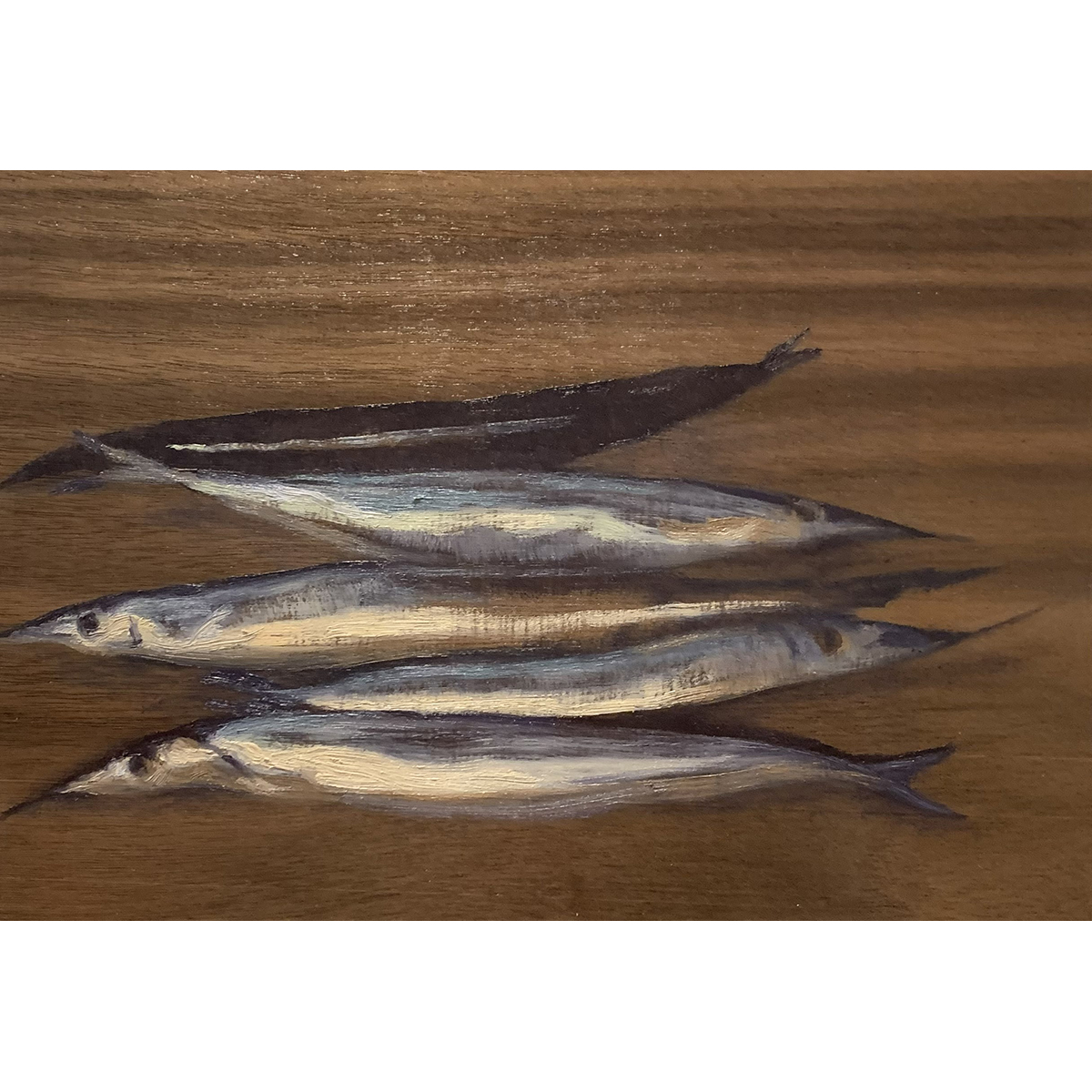 Carmen Pinart. Agujas, 2025. Óleo sobre macizo de madera de nogal.