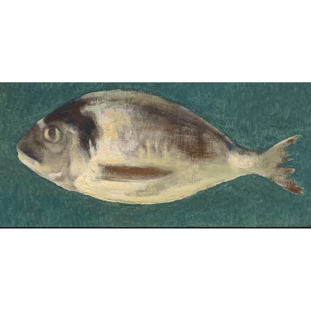 Carmen Pinart. Dorada. Óleo sobre macizo de madera de nogal.