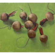 Carmen Pinart. Remolachas, 2025. Óleo sobre macizo de madera de nogal.