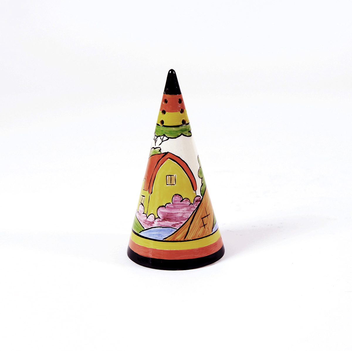 Clarice Cliff. Salero. Cerámica decorada a mano. Firmada