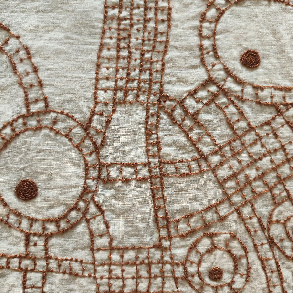 Amparo de la Sota. Mapa X. Bordado a mano sobre tela antigua. Detalle